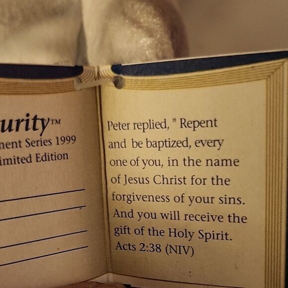 Gray and White Plush Bear with Blue Ribbon - Picture 9 of 11